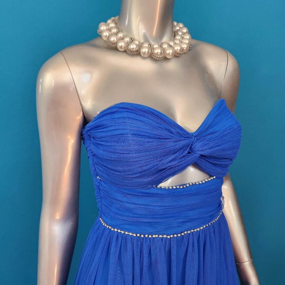 🆕️✨️ TRENDYOL Tulle Cobalt Blue Midi Dress w/ Rhinestone Embellishments / (NWT)